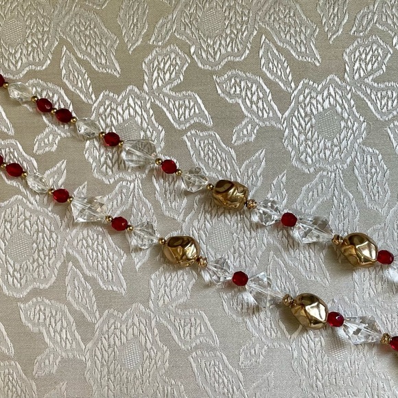 Vintage Red Clear Gold Mid-Century 60's Necklace - Picture 2 of 12